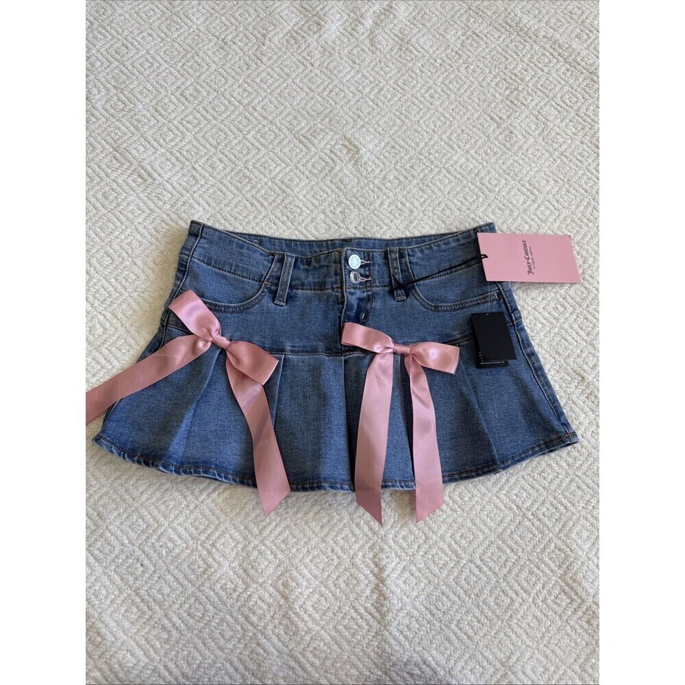 NWT Juicy Couture Denim Mini Skirt Sz 1 Pink  Y2K Girly Glam Viral